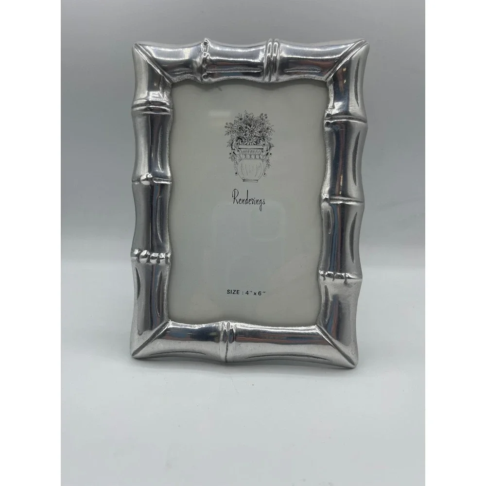 Renderings Silver Bamboo Metal Picture Frame 4x6 Vintage Hollywood Regency Style